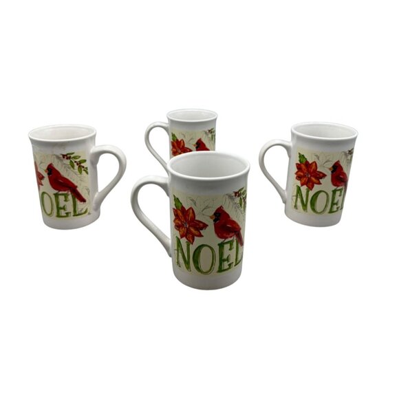 Set Of 4 Noel Cardinal Christmas Mugs royal norfolk coffee coco cup white READ - Picture 1 of 10